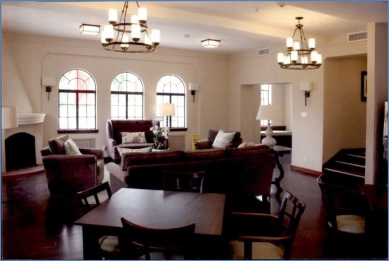 Interior view of Library with fireplace